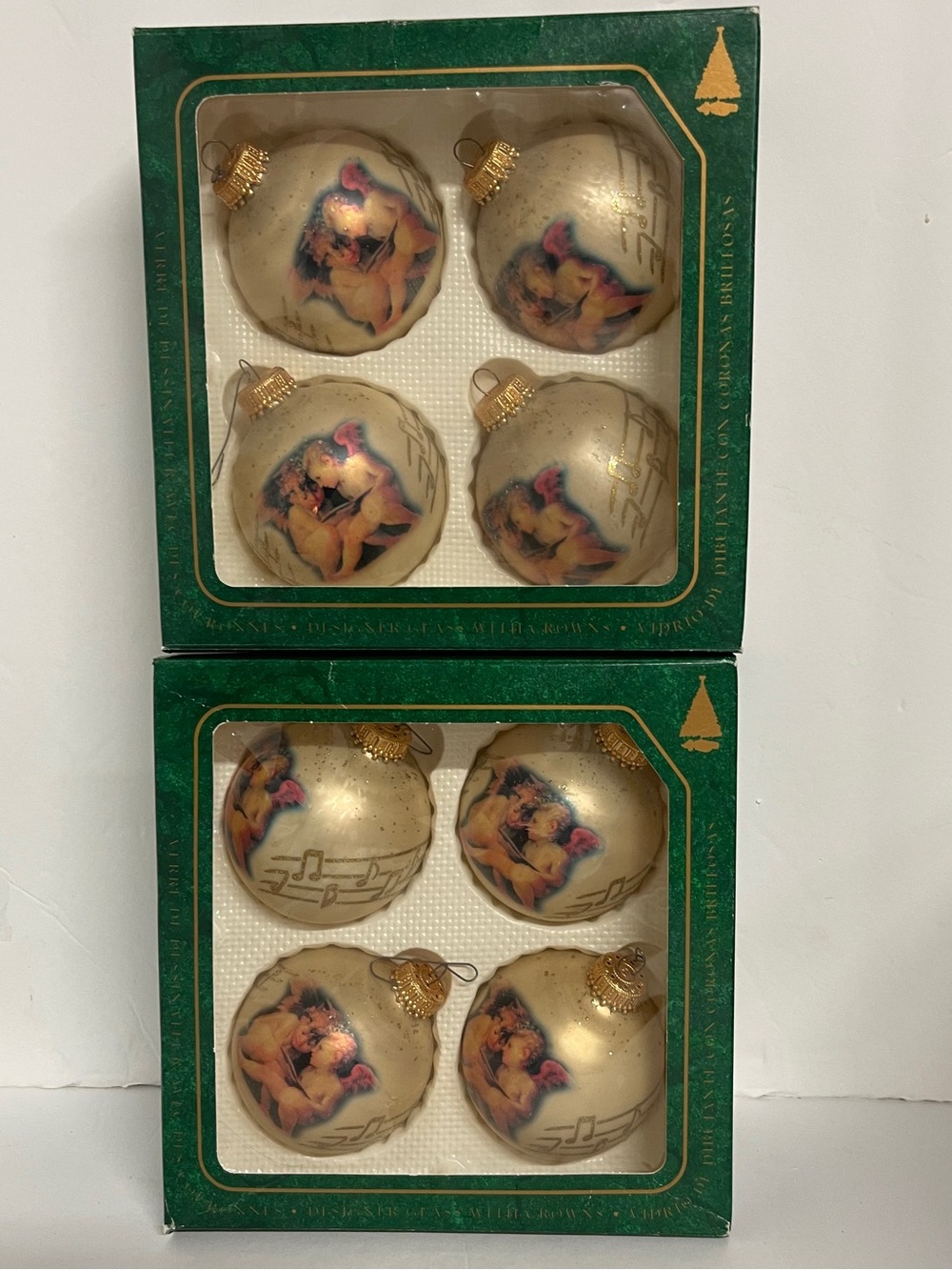 Vintage Krebs 3” Glass Ball Angels Ornaments 2 Sets of 4